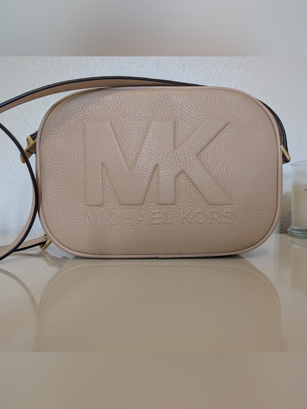 Michael Kors Medium Leather Embossed Crossbody Bag Tan